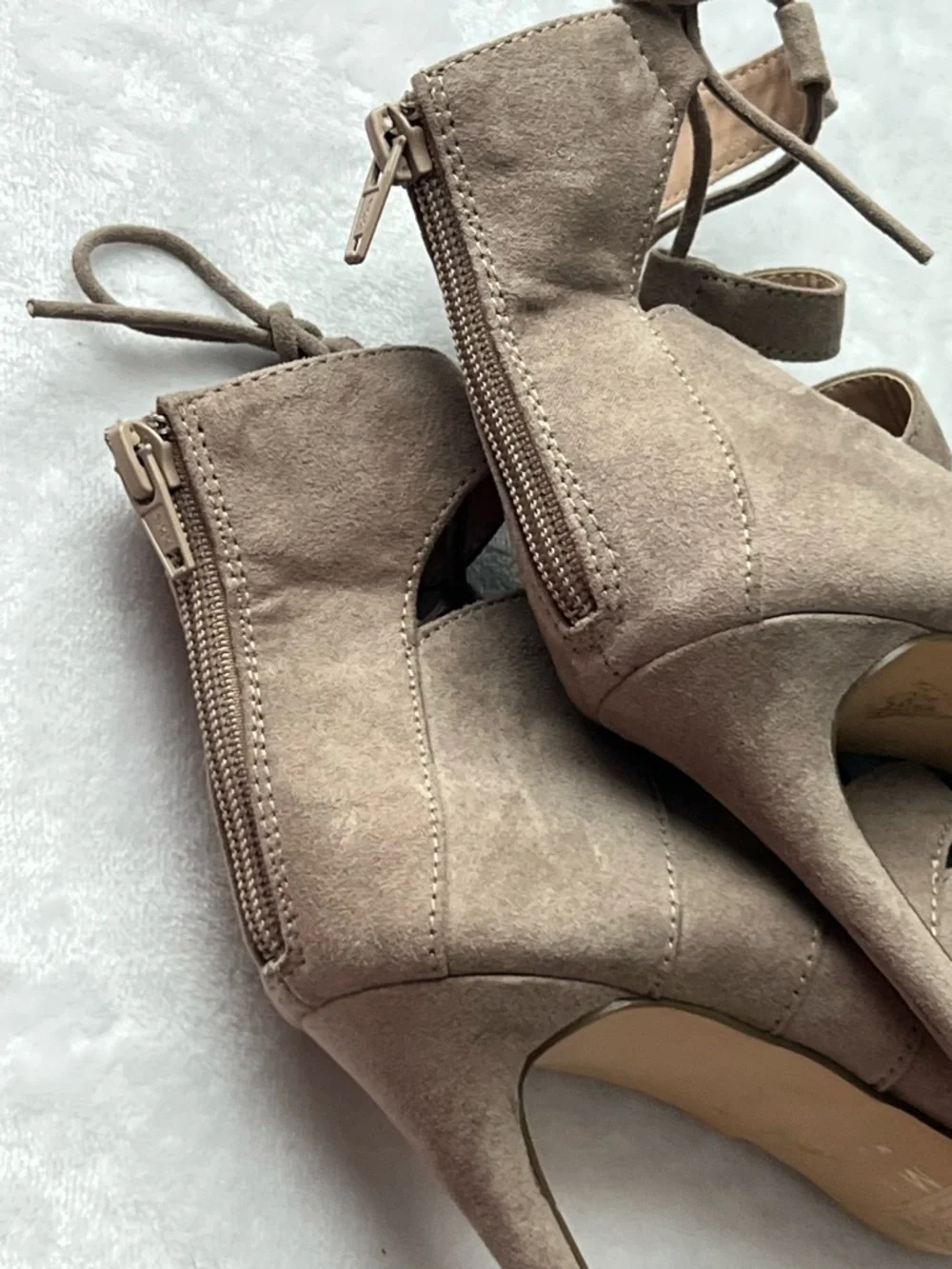 Mix No. 6 Taupe Suede Lace-Up Pointed Toe Stilettos, Size 8 - Picture 7 of 14